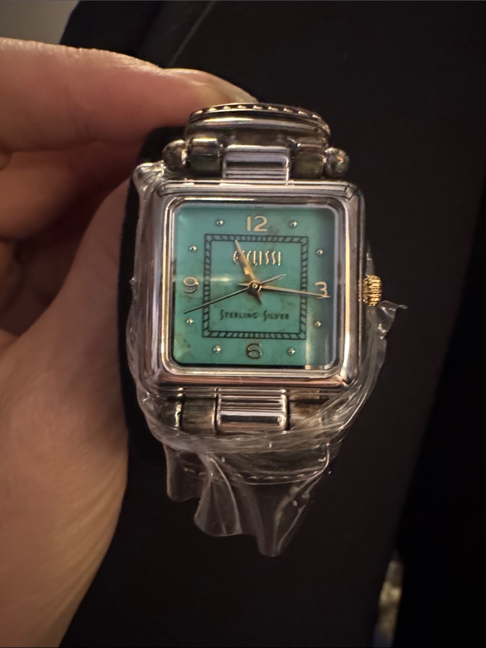 Ecclissi Sterling silver Watch w/Turquoise Dial brown leather band new with box